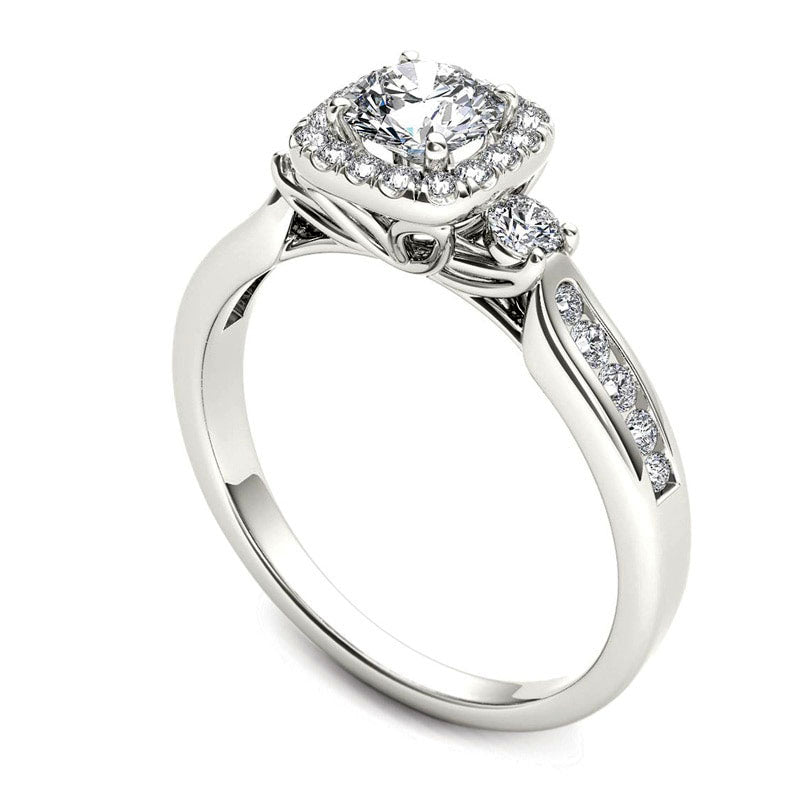 0.88 CT. T.W. Natural Diamond Cushion Frame Engagement Ring in Solid 14K White Gold