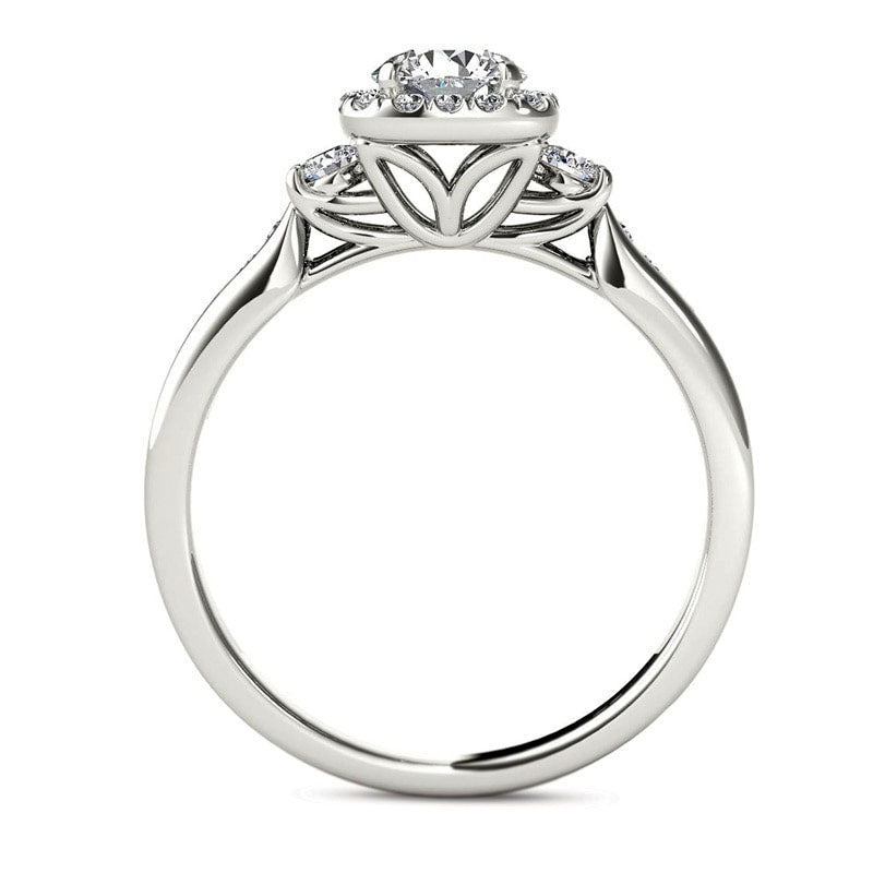 0.88 CT. T.W. Natural Diamond Cushion Frame Engagement Ring in Solid 14K White Gold