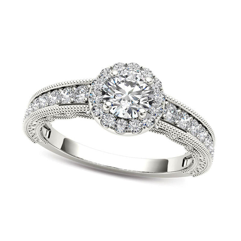 1.0 CT. T.W. Natural Diamond Frame Antique Vintage-Style Engagement Ring in Solid 14K White Gold