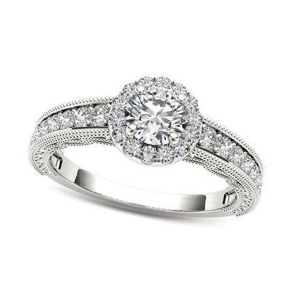 1.0 CT. T.W. Natural Diamond Frame Antique Vintage-Style Engagement Ring in Solid 14K White Gold