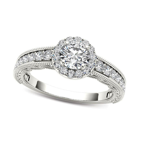 1.0 CT. T.W. Natural Diamond Frame Antique Vintage-Style Engagement Ring in Solid 14K White Gold