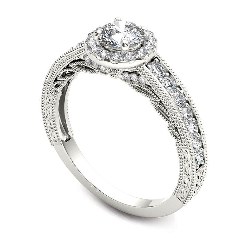 1.0 CT. T.W. Natural Diamond Frame Antique Vintage-Style Engagement Ring in Solid 14K White Gold