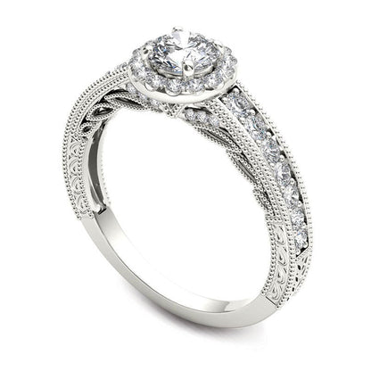 1.0 CT. T.W. Natural Diamond Frame Antique Vintage-Style Engagement Ring in Solid 14K White Gold