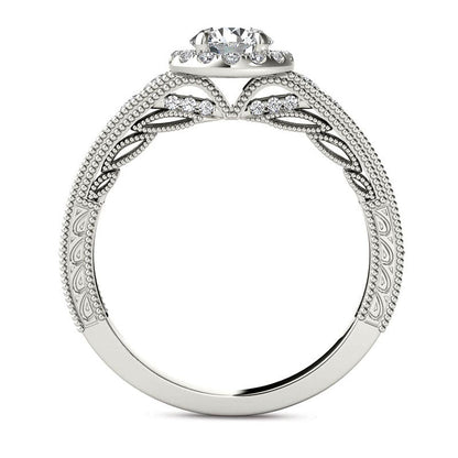 1.0 CT. T.W. Natural Diamond Frame Antique Vintage-Style Engagement Ring in Solid 14K White Gold