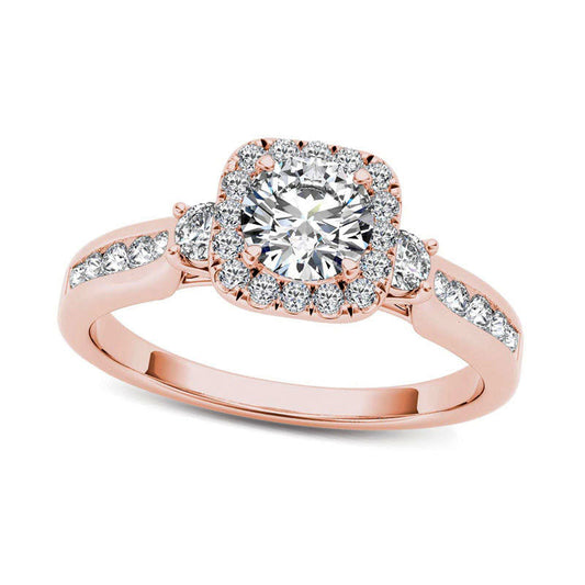 0.88 CT. T.W. Natural Diamond Cushion Frame Engagement Ring in Solid 14K Rose Gold