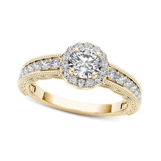 1.0 CT. T.W. Natural Diamond Frame Antique Vintage-Style Engagement Ring in Solid 14K Gold