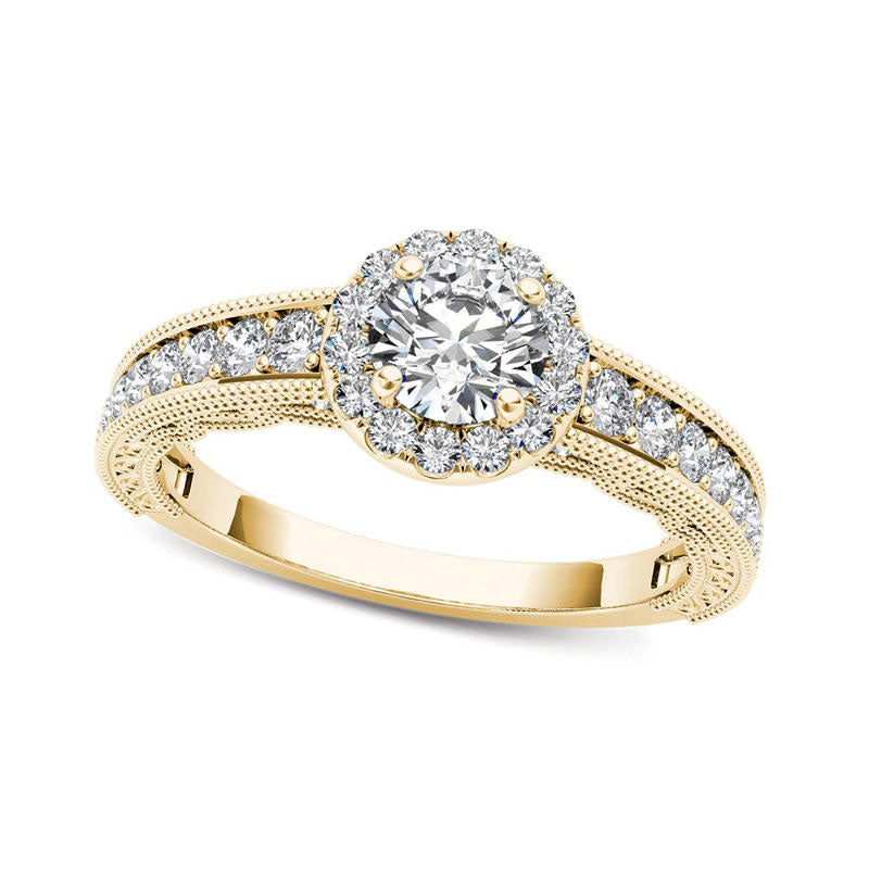 1.0 CT. T.W. Natural Diamond Frame Antique Vintage-Style Engagement Ring in Solid 14K Gold