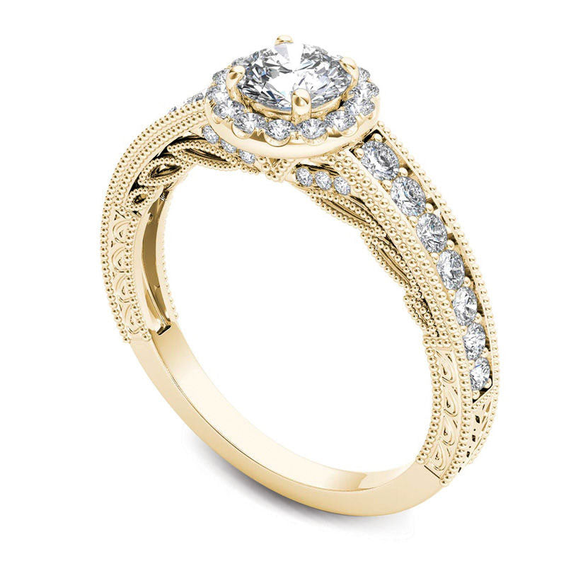 1.0 CT. T.W. Natural Diamond Frame Antique Vintage-Style Engagement Ring in Solid 14K Gold