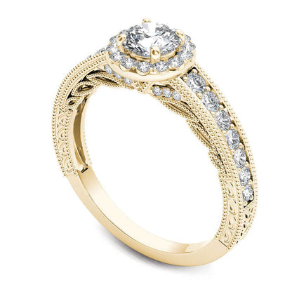 1.0 CT. T.W. Natural Diamond Frame Antique Vintage-Style Engagement Ring in Solid 14K Gold