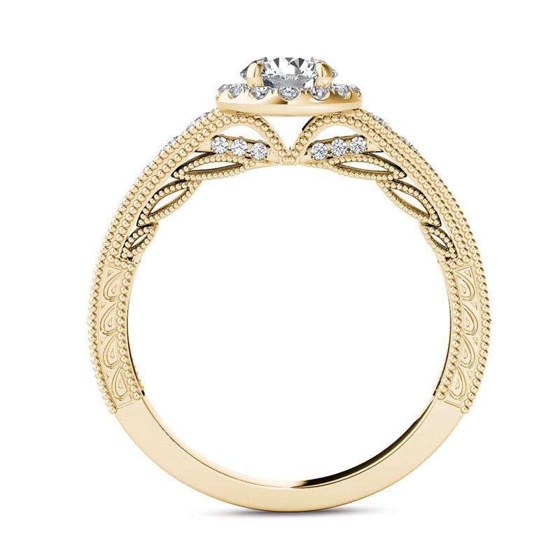 1.0 CT. T.W. Natural Diamond Frame Antique Vintage-Style Engagement Ring in Solid 14K Gold