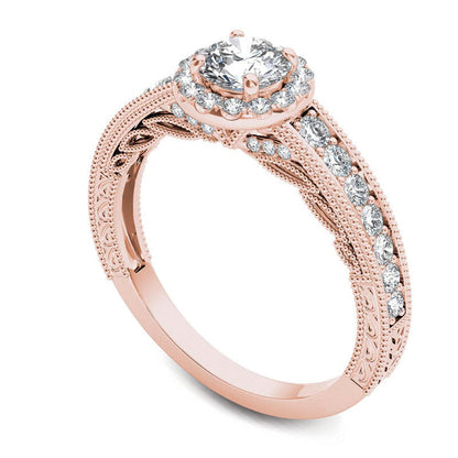 1.0 CT. T.W. Natural Diamond Frame Antique Vintage-Style Engagement Ring in Solid 14K Rose Gold