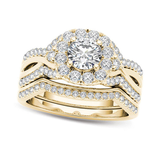 1.25 CT. T.W. Natural Diamond Twist Shank Frame Bridal Engagement Ring Set in Solid 14K Gold