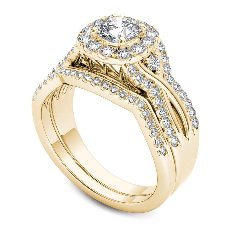 1.25 CT. T.W. Natural Diamond Twist Shank Frame Bridal Engagement Ring Set in Solid 14K Gold