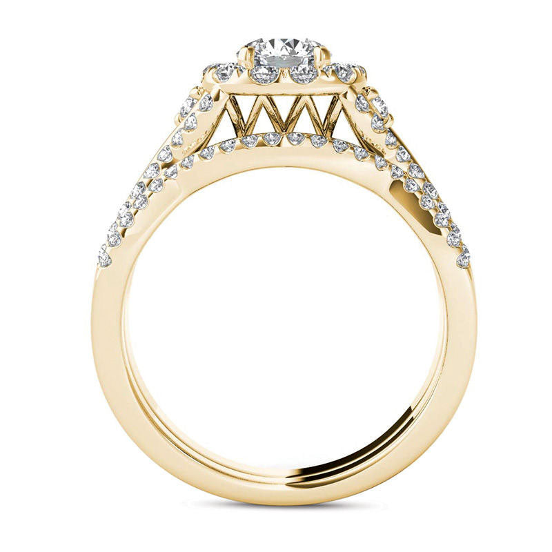 1.25 CT. T.W. Natural Diamond Twist Shank Frame Bridal Engagement Ring Set in Solid 14K Gold