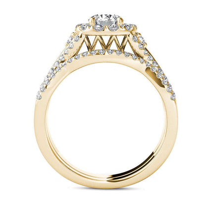 1.25 CT. T.W. Natural Diamond Twist Shank Frame Bridal Engagement Ring Set in Solid 14K Gold