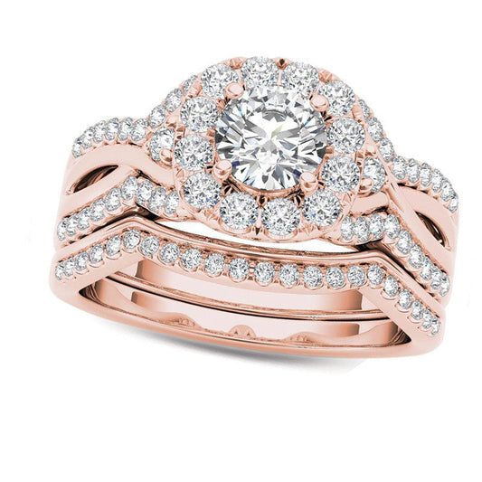 1.25 CT. T.W. Natural Diamond Twist Shank Frame Bridal Engagement Ring Set in Solid 14K Rose Gold