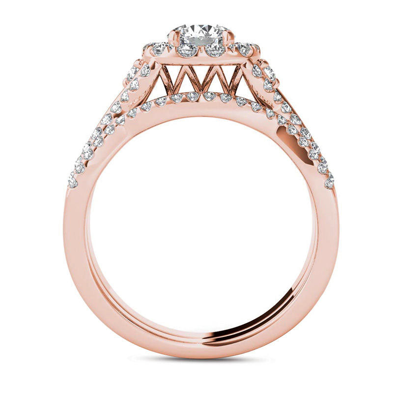 1.25 CT. T.W. Natural Diamond Twist Shank Frame Bridal Engagement Ring Set in Solid 14K Rose Gold