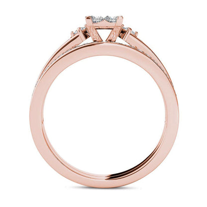 1.0 CT. T.W. Quad Princess-Cut Natural Diamond Bridal Engagement Ring Set in Solid 14K Rose Gold