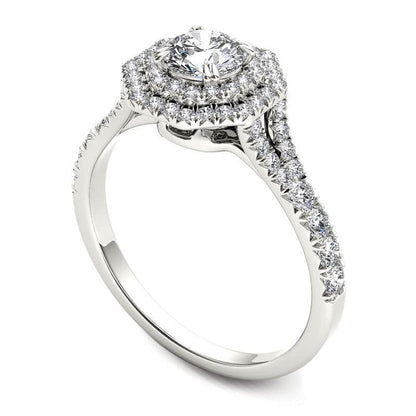 1.0 CT. T.W. Natural Diamond Double Octagonal Frame Engagement Ring in Solid 14K White Gold