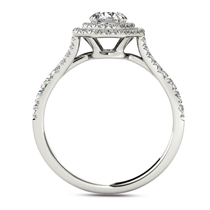 1.0 CT. T.W. Natural Diamond Double Octagonal Frame Engagement Ring in Solid 14K White Gold