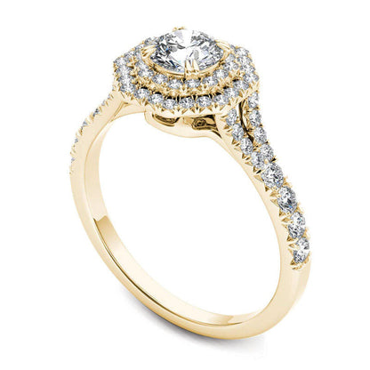 1.0 CT. T.W. Natural Diamond Double Octagonal Frame Engagement Ring in Solid 14K Gold
