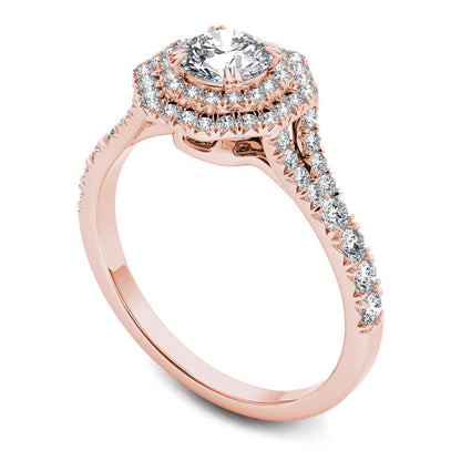 1.0 CT. T.W. Natural Diamond Double Octagonal Frame Engagement Ring in Solid 14K Rose Gold