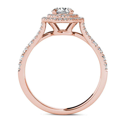 1.0 CT. T.W. Natural Diamond Double Octagonal Frame Engagement Ring in Solid 14K Rose Gold