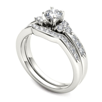 1.0 CT. T.W. Natural Diamond Tri-Sides Bridal Engagement Ring Set in Solid 14K White Gold