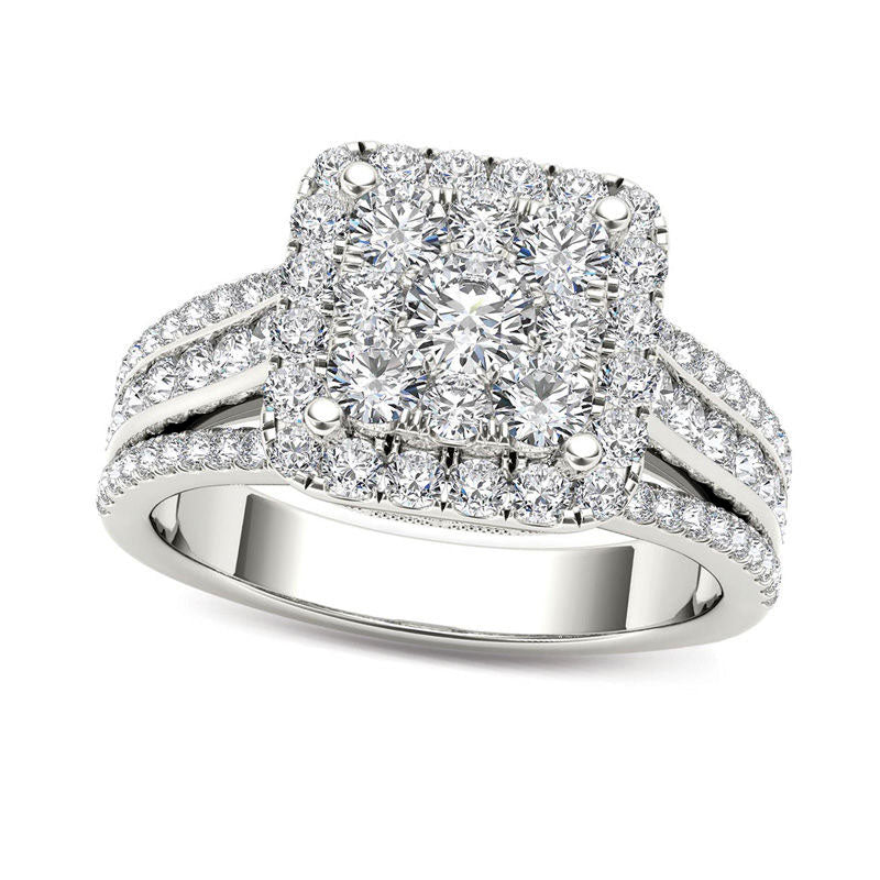 1.5 CT. T.W. Composite Natural Diamond Cushion Frame Engagement Ring in Solid 14K White Gold