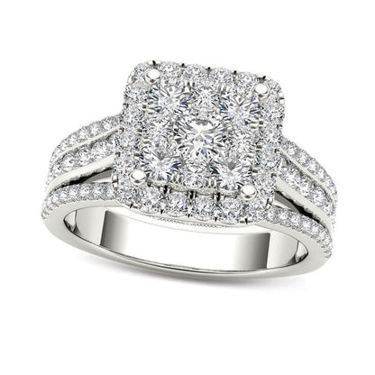 1.5 CT. T.W. Composite Natural Diamond Cushion Frame Engagement Ring in Solid 14K White Gold