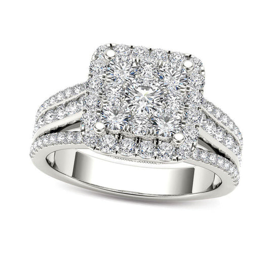 1.5 CT. T.W. Composite Natural Diamond Cushion Frame Engagement Ring in Solid 14K White Gold