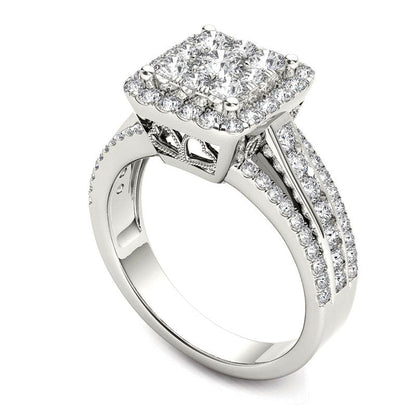 1.5 CT. T.W. Composite Natural Diamond Cushion Frame Engagement Ring in Solid 14K White Gold