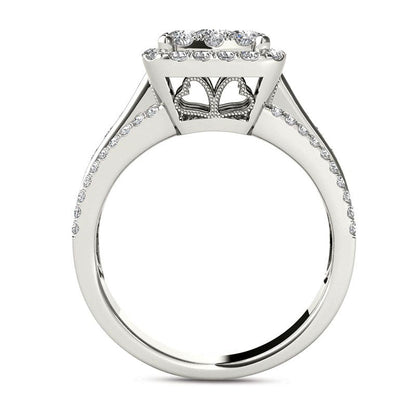 1.5 CT. T.W. Composite Natural Diamond Cushion Frame Engagement Ring in Solid 14K White Gold