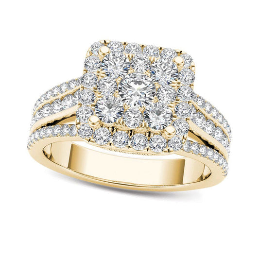 1.5 CT. T.W. Composite Natural Diamond Cushion Frame Engagement Ring in Solid 14K Gold