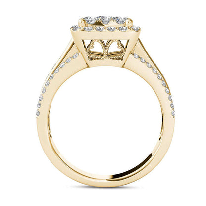 1.5 CT. T.W. Composite Natural Diamond Cushion Frame Engagement Ring in Solid 14K Gold