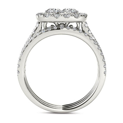 2.0 CT. T.W. Composite Natural Diamond Cushion Frame Bridal Engagement Ring Set in Solid 14K White Gold