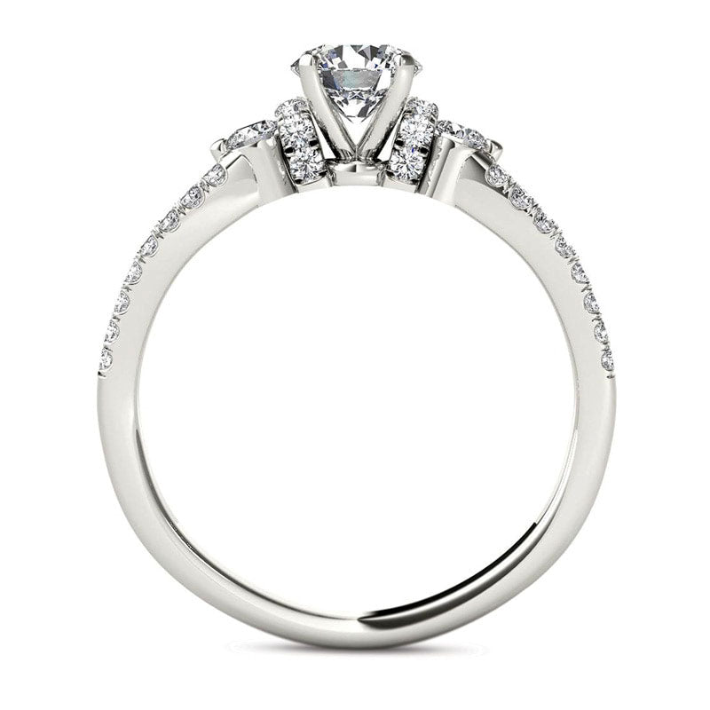 1.0 CT. T.W. Natural Diamond Collared Split Shank Engagement Ring in Solid 14K White Gold