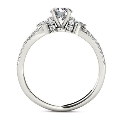 1.0 CT. T.W. Natural Diamond Collared Split Shank Engagement Ring in Solid 14K White Gold