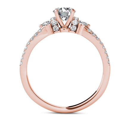 1.0 CT. T.W. Natural Diamond Collared Split Shank Engagement Ring in Solid 14K Rose Gold