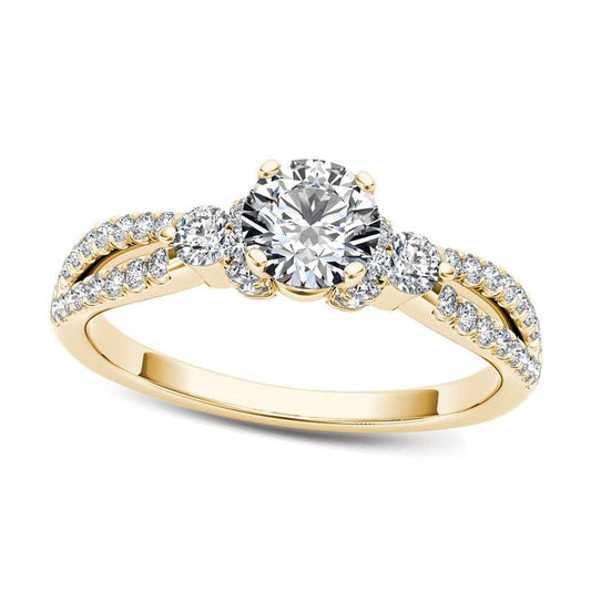 1.0 CT. T.W. Natural Diamond Collared Split Shank Engagement Ring in Solid 14K Gold