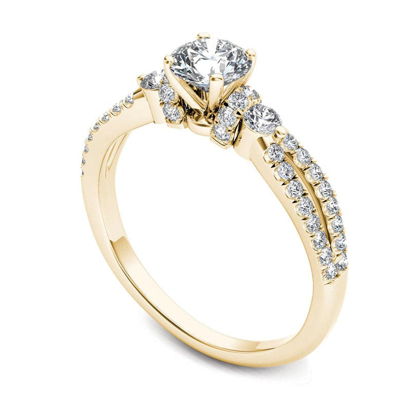1.0 CT. T.W. Natural Diamond Collared Split Shank Engagement Ring in Solid 14K Gold