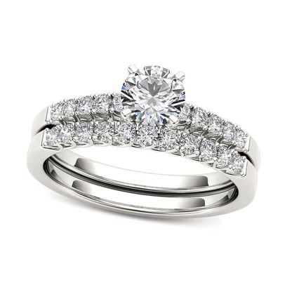 1.0 CT. T.W. Natural Diamond Bridal Engagement Ring Set in Solid 14K White Gold