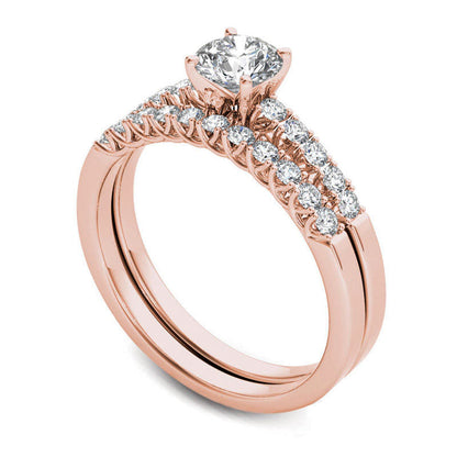 1.0 CT. T.W. Natural Diamond Bridal Engagement Ring Set in Solid 14K Rose Gold