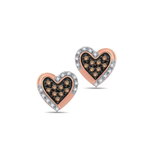 Champagne and White Diamond Accent Heart Stud Earrings in 10K Rose Gold