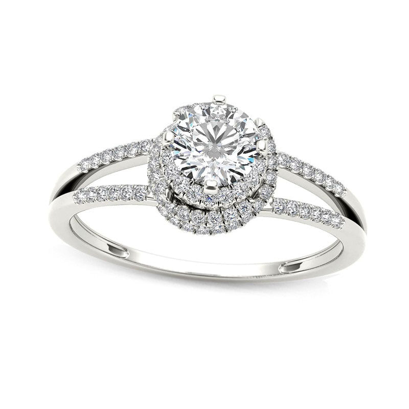 0.75 CT. T.W. Natural Diamond Frame Split Shank Engagement Ring in Solid 14K White Gold