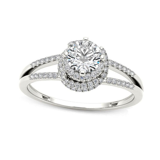 0.75 CT. T.W. Natural Diamond Frame Split Shank Engagement Ring in Solid 14K White Gold