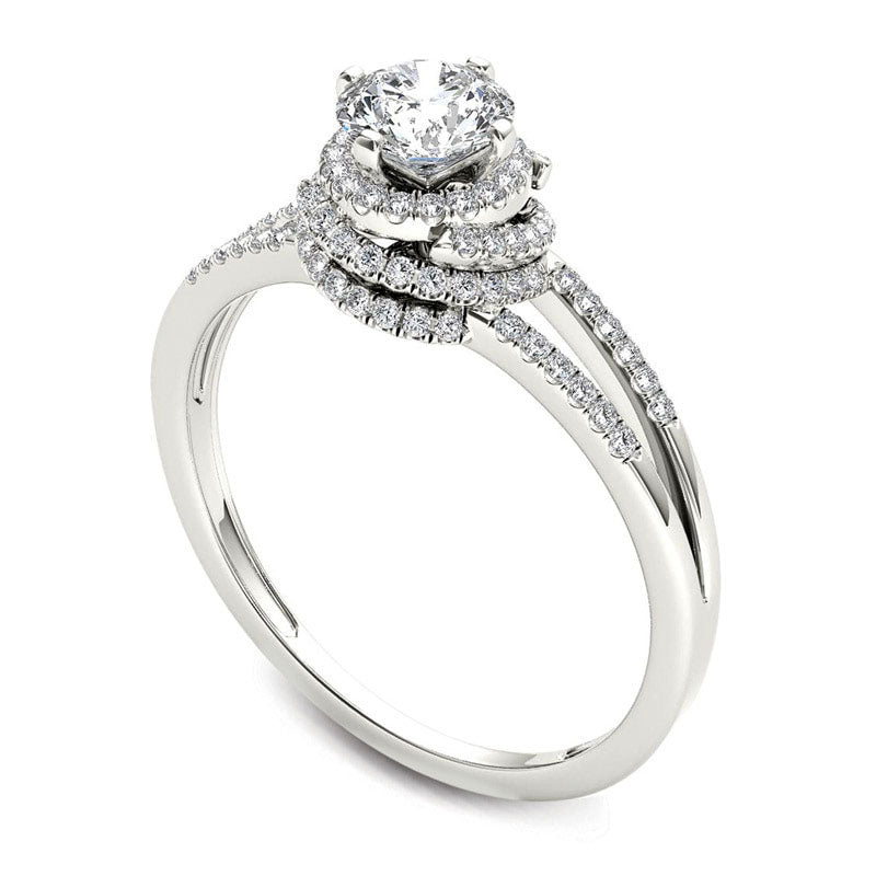 0.75 CT. T.W. Natural Diamond Frame Split Shank Engagement Ring in Solid 14K White Gold
