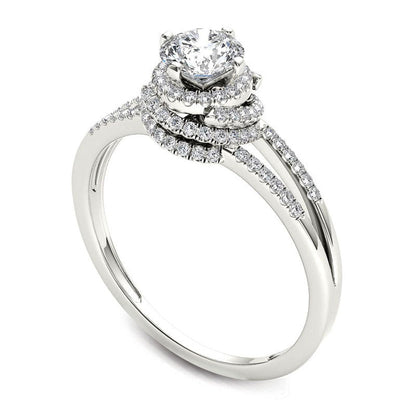0.75 CT. T.W. Natural Diamond Frame Split Shank Engagement Ring in Solid 14K White Gold