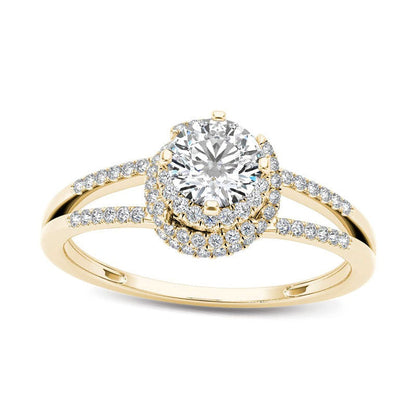0.75 CT. T.W. Natural Diamond Frame Split Shank Engagement Ring in Solid 14K Gold