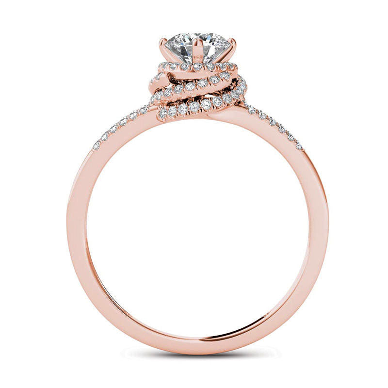 0.75 CT. T.W. Natural Diamond Frame Split Shank Engagement Ring in Solid 14K Rose Gold
